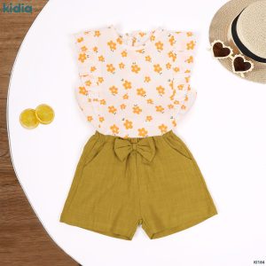 طقم  orange flowers بناتي قطعتين صيفي